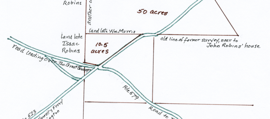 The 60.5 acres in two lots, sold to Daniel Robins by Samuel & Mary Kitchen on July 1, 1760, from Ms. Deed Collection 18, No. 15 in oversize deeds, Hunterdon Co. Historical Society