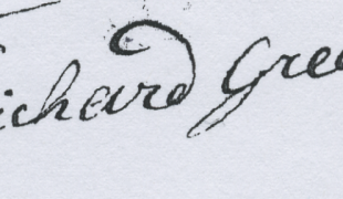Signature of Richard Green, 1737, on Hunterdon County Loan Office application