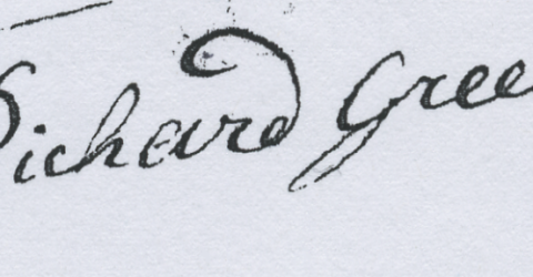 Signature of Richard Green, 1737, on Hunterdon County Loan Office application