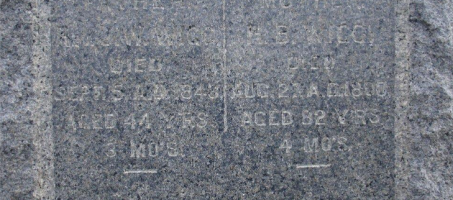 Gravestone of James and Huldah Wigg, from "Find-a-Grave"