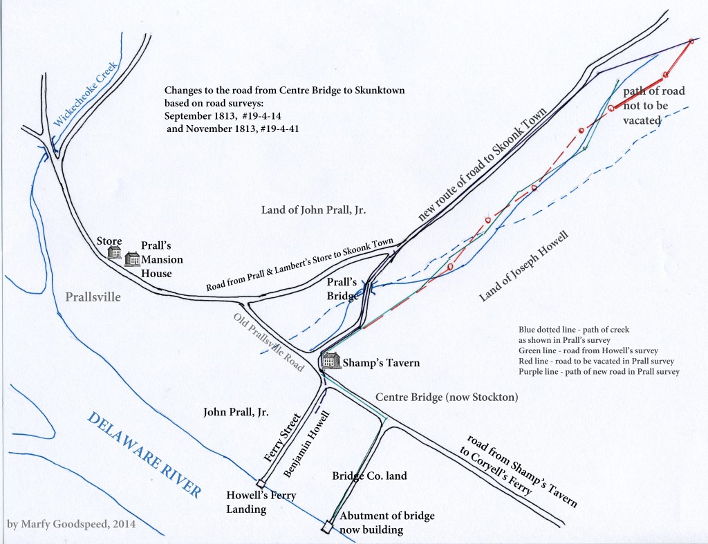 Map of old and new roads from Centre Bridge to Sergeantsville