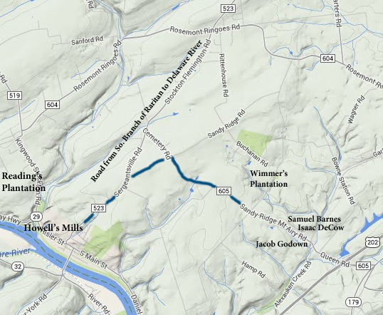 Route of 1736 Road from Howell's Mills to Barnes and Godown