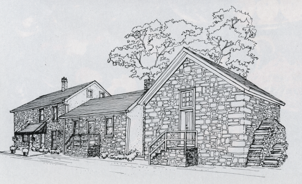 Sketch of the Sergeantsville Inn, published in Colonial Homes Magazine, August 1987