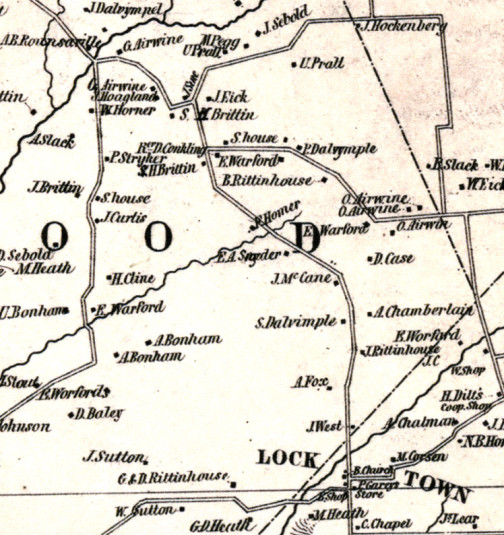 Detail of the 1851 Cornell map, Slacktown vicinity