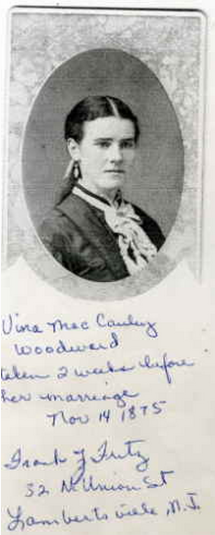 Vina McCauley just before her marriage. From Mary A. Burrows on Ancestry.com