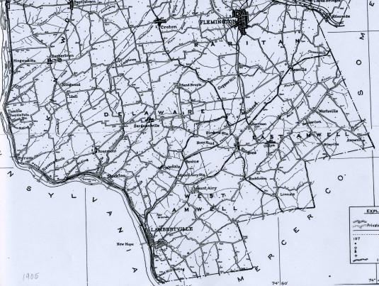 Detail of 1905 map of Hunterdon County